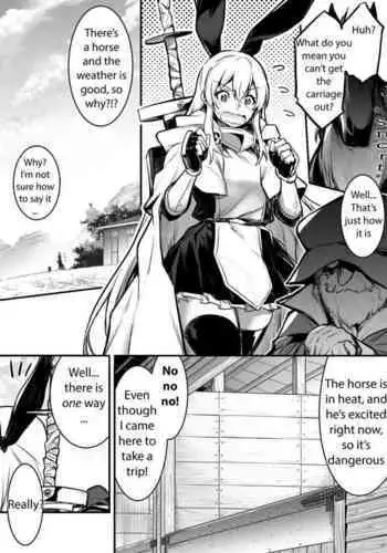 Adventure-chan helps the lustful horse cum so he'll carry her away