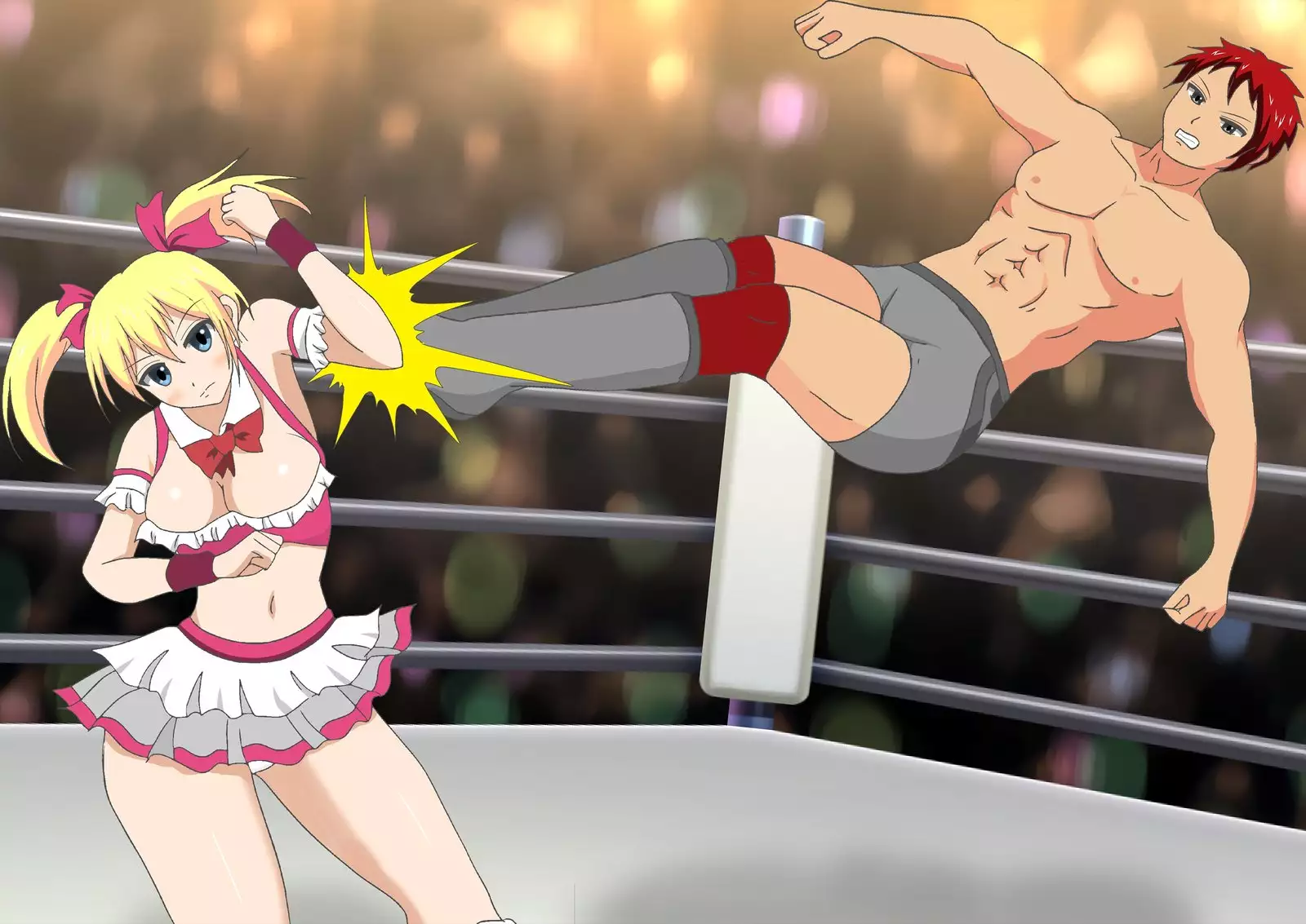 In a pro wrestling match with schoolgirls, I was totally beaten up.
